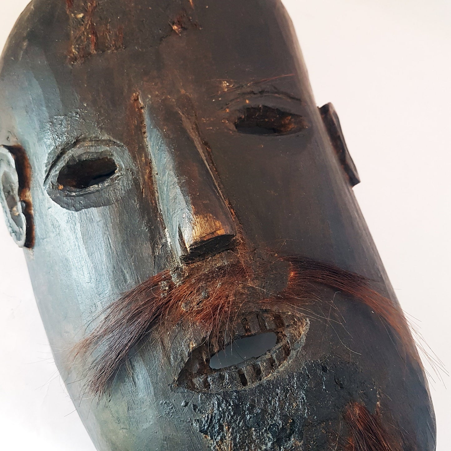 Vintage Bon shamanic hand carved wood mask 12 inches. Worn by Gurung & Magar Shamans in Nepal for ritual dancing and nature spirit rites. - Vintage India Ca