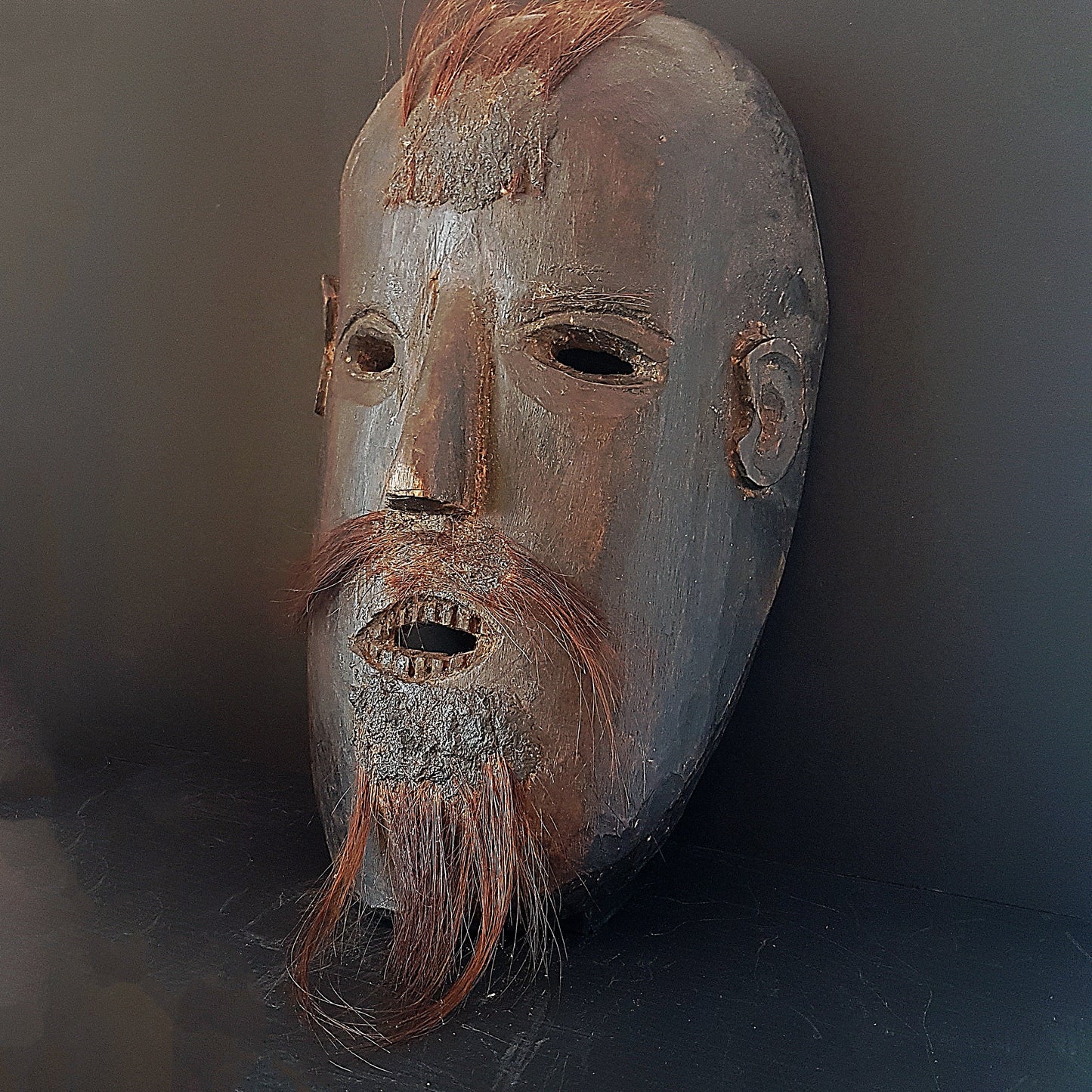 Vintage Bon shamanic hand carved wood mask 12 inches. Worn by Gurung & Magar Shamans in Nepal for ritual dancing and nature spirit rites. - Vintage India Ca