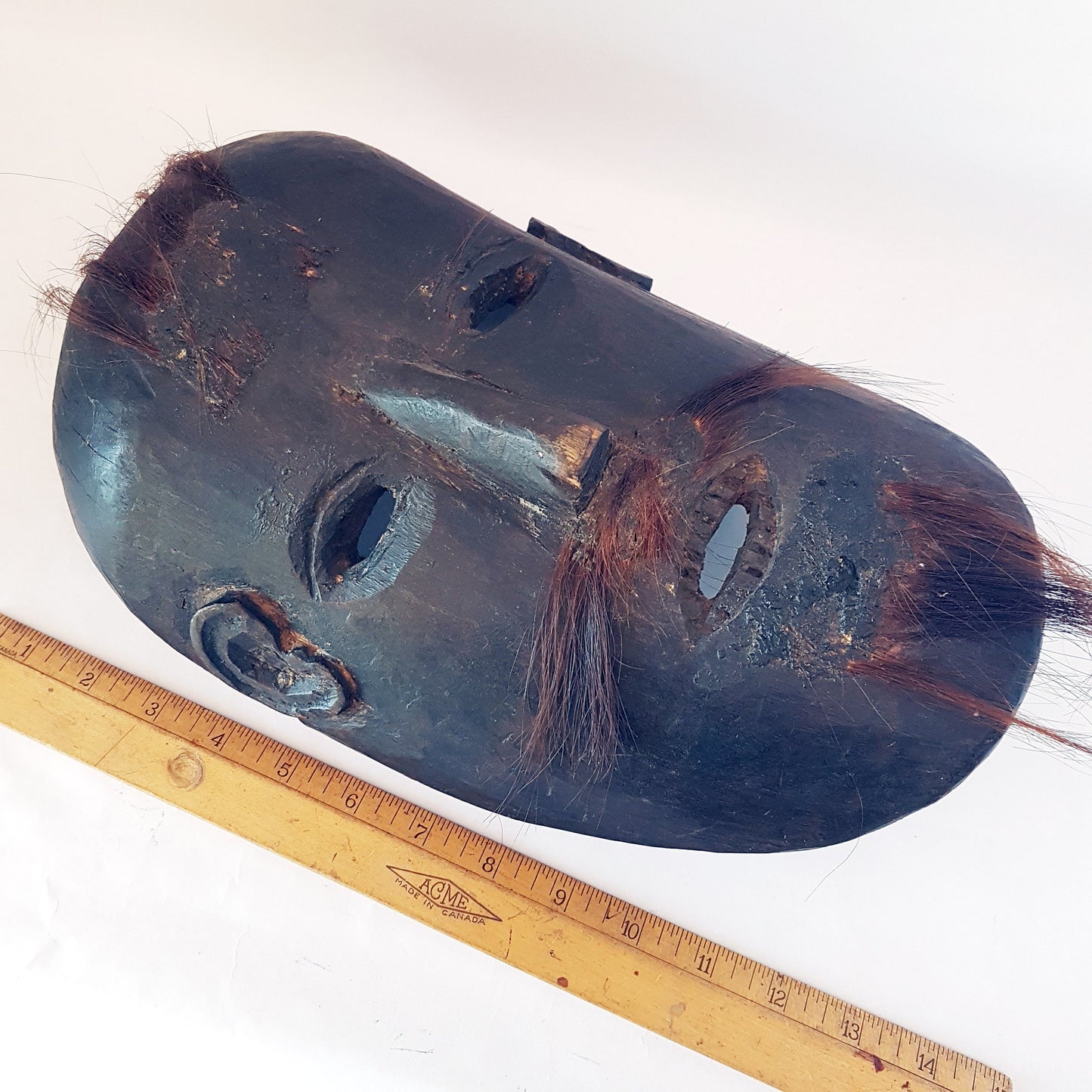 Vintage Bon shamanic hand carved wood mask 12 inches. Worn by Gurung & Magar Shamans in Nepal for ritual dancing and nature spirit rites. - Vintage India Ca