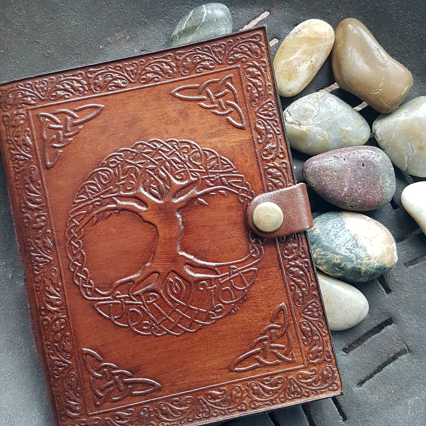 Leather bound journal with a hand embossed Celtic Tree cover design.