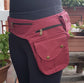 Utility festival belt in maroon. Unisex travel & shopping money belt.  Adjustable to 48 inches. 6 pockets-4 zip, 2 cargo . Handy coin pouch.