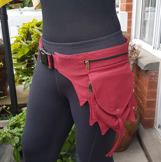 Utility pocket bum bag . Maroon gender neutral festival design. Adjusts to 48 inches. 4 zip pocket money belt for travel, shopping, concerts, raves.