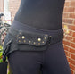 Utility festival rave belt. Black waist-hip-bum bag. Adjustable to 48 inches. Rave dance wear with lace detail. 5 zip pockets.