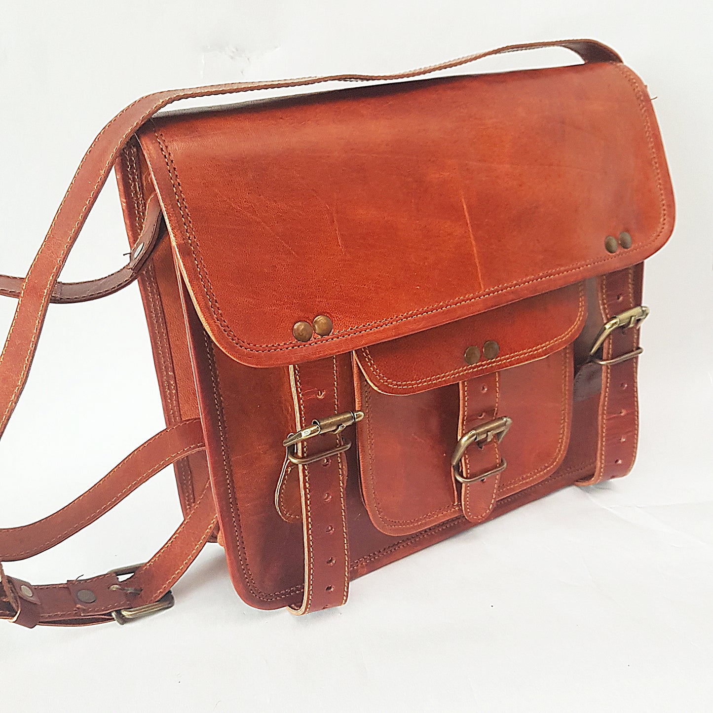 Leather Messenger Shoulder Bag 9 by 11 inches