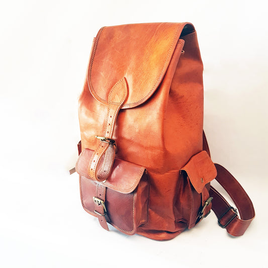 Leather Rucksack with Solid Brass Hardware. Adjustable Straps.