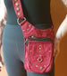 Utility festival belt. Unisex design maroon waist-hip-bum bag. Convertible as cross body shoulder bag. 5 pockets- 3 zip. Adjustable to 48 inches.