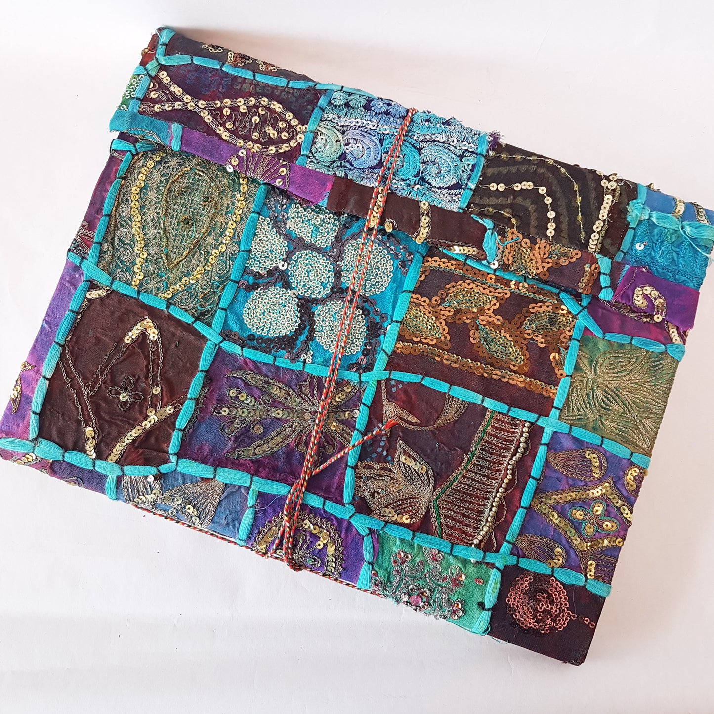 Livre d'or de journal patchwork violet turquoise XL. Couverture rigide reliée en tissu.