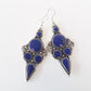 Silver earrings with 5 Lapis flat inlay stones. Large 3 inch length.