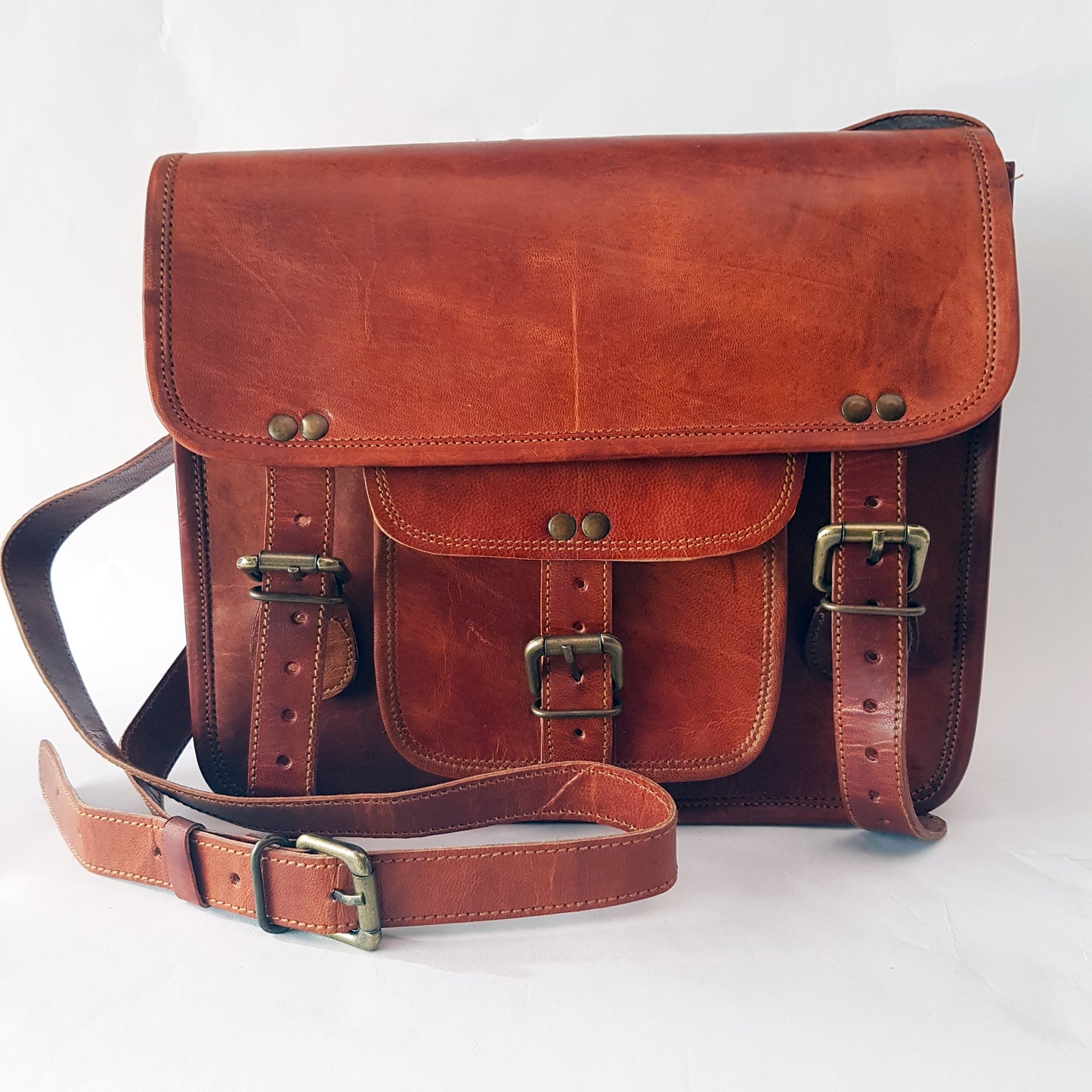 Leather Messenger Shoulder Bag 9 by 11 inches