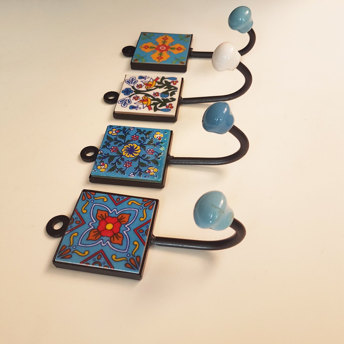 Set of 4 Home Decor wall Hooks in Turquoise & Amber Tones. Room Organizers!