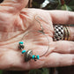 Silver hoop earrings with engraved vintage pewter beads & turquoise stones.