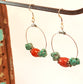 Silver hoop earrings with coral beads & raw turquoise stones.