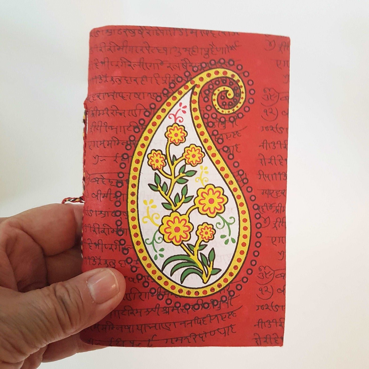 Blank notebook with red & white floral paisley design cover 4x6 inch. Use as sketchbook,  journal, diary. Premium blank paper.