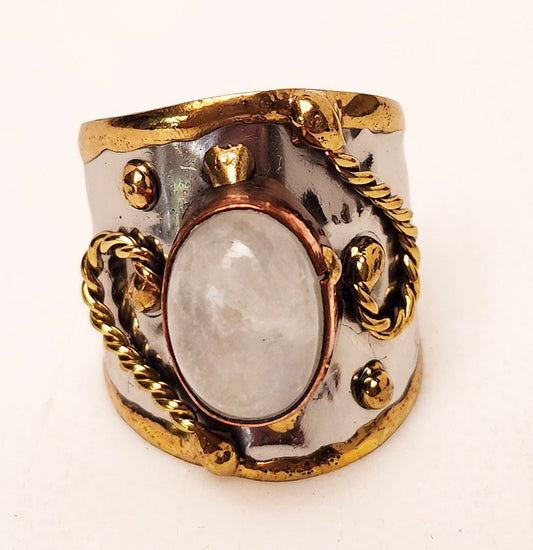 Silver Artisan Handmade Moonstone Ring. Adjustable Fit.
