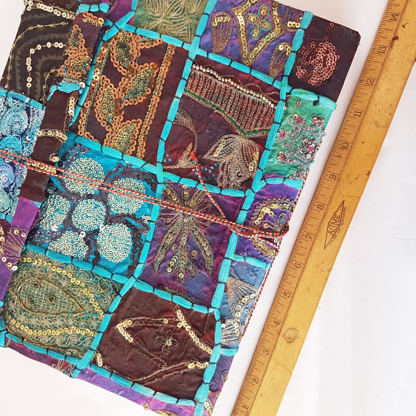 Livre d'or de journal patchwork violet turquoise XL. Couverture rigide reliée en tissu.