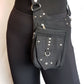 Utility pocket belt adjustable to 48 inch waist/hip. Black with silver metal.