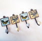 Set of 4 Antique blue Delft design bird & butterfly wall hanger hooks.