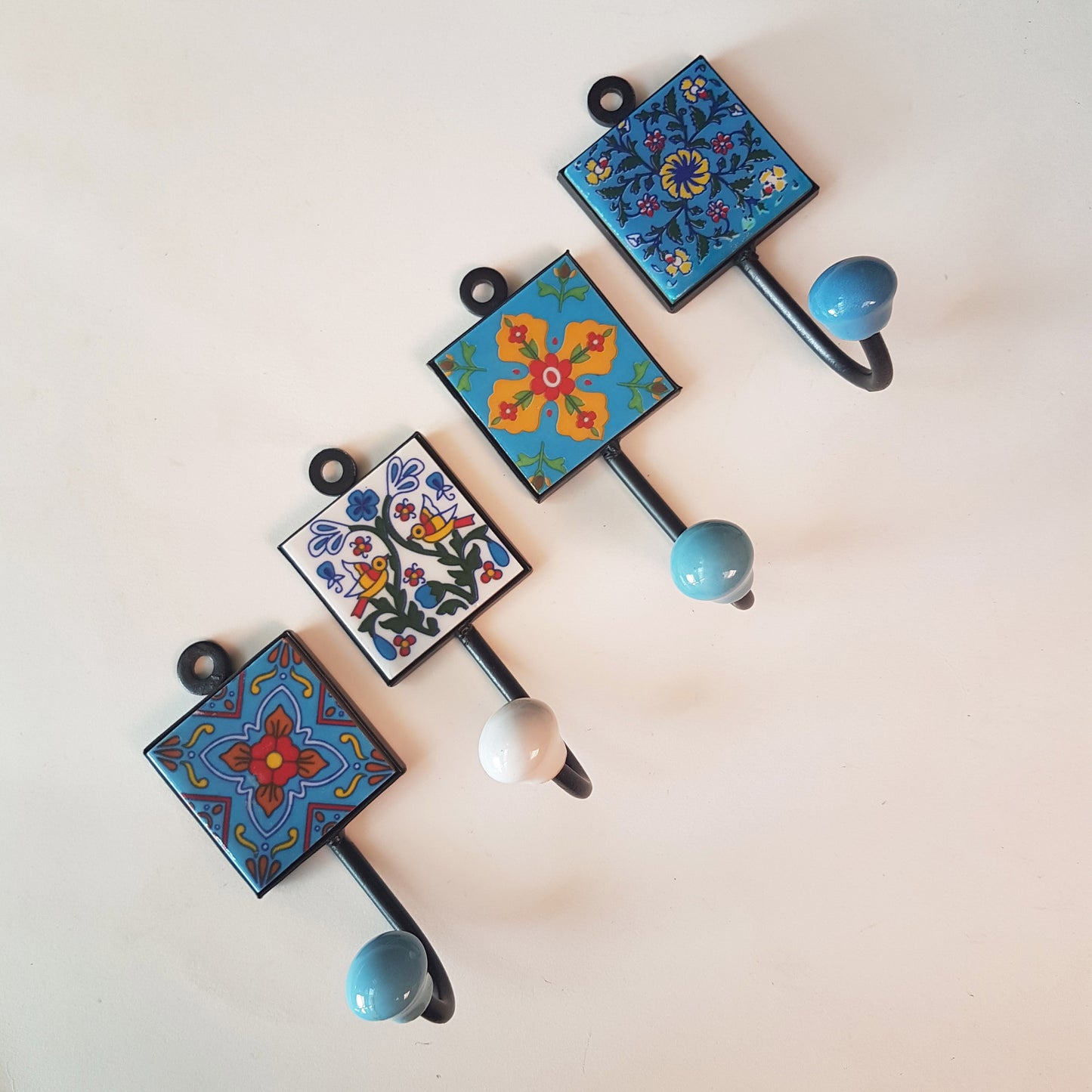 Set of 4 Home Decor wall Hooks in Turquoise & Amber Tones. Room Organizers!