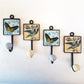 Set of 4 Antique blue Delft design bird & butterfly wall hanger hooks.