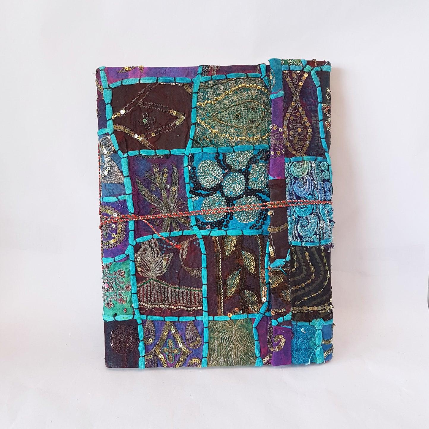 Livre d'or de journal patchwork violet turquoise XL. Couverture rigide reliée en tissu.