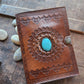Brown Leather Bound Blank Page Journal with a Turquoise Center Gemstone.