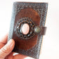 Leather Bound Gemstone Studded Journal with an Inlaid Oval Rose Quartz Stone.