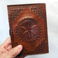 Brown Leather Bound Blank Page Journal with a Turquoise Center Gemstone.