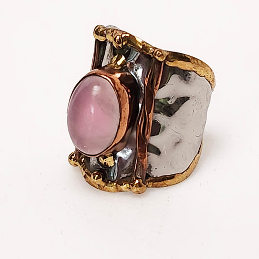 Silver Artisan Handmade Rose Quartz Gemstone Ring. Adjustable Fit.