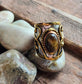 Silver Artisan Handmade Tiger Eye Gemstone Ring. Adjustable Fit. Medieval Aesthetic Poured Brass Overlay Motif. Unique & One of a Kind.