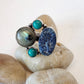Silver Geometric Ring with 4 Gemstones Including Labradorite, Blue Jasper &amp; Turquoise.