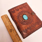Brown Leather Bound Blank Page Journal with a Turquoise Center Gemstone.