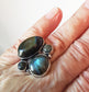 Silver Geometric Ring with 4  Labradorite Gemstones. One Size Fits All.