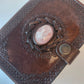 Leather Bound Gemstone Studded Journal with an Inlaid Oval Rose Quartz Stone.