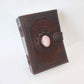 Leather Bound Gemstone Studded Journal with an Inlaid Oval Rose Quartz Stone.