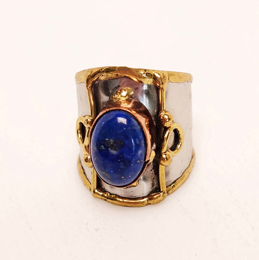 Silver Artisan Handmade Lapis Lazuli Gemstone Ring. Adjustable Fit.