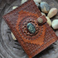 Small Leather Bound Journal. Green Jasper GemstoneCover.