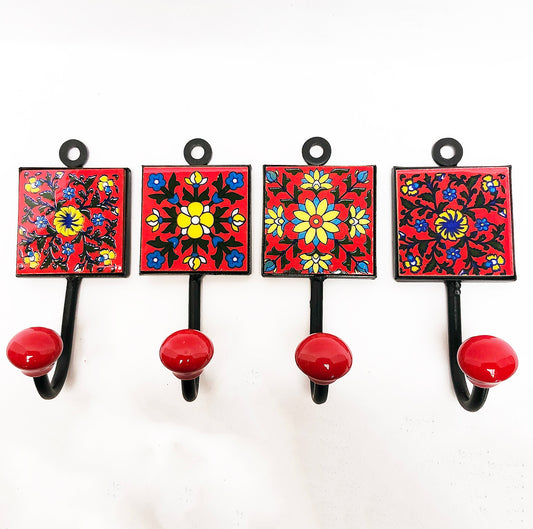 Set of 4 Scarlet Garden Collection Home Decor Wall Hooks.