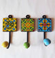 3 Coat hooks-wall hooks.  Azura collection of 3 hand painted ceramic hooks in exclusive designs . 4.5 by 2 inch. Great House warming gifts. - Vintage India Ca
