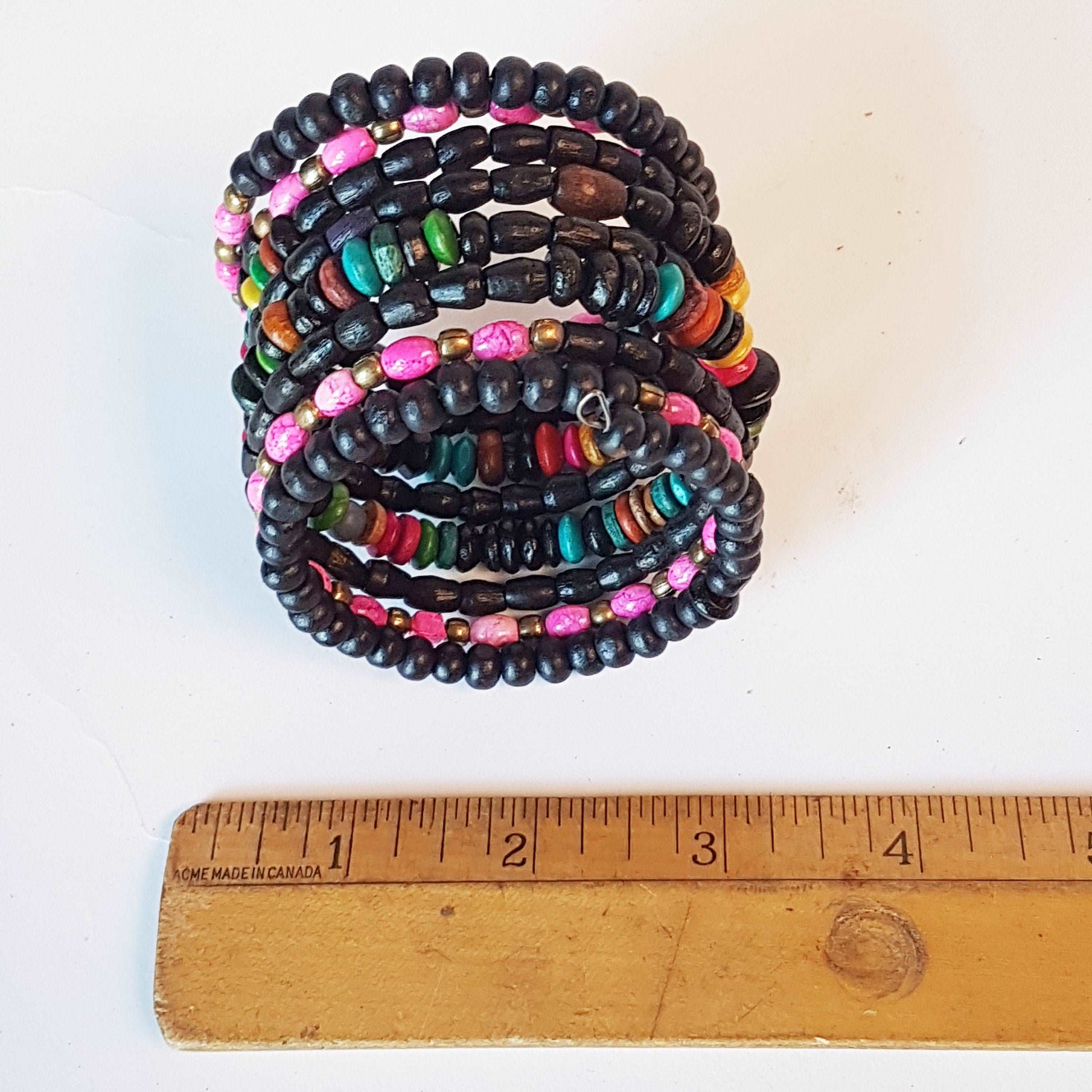 Colorful coil wrap spiral bracelet with adjustable memory wire. Tribal boho ethnic statement. Vibrant summer festival bracelets in 3 combos. - Vintage India Ca