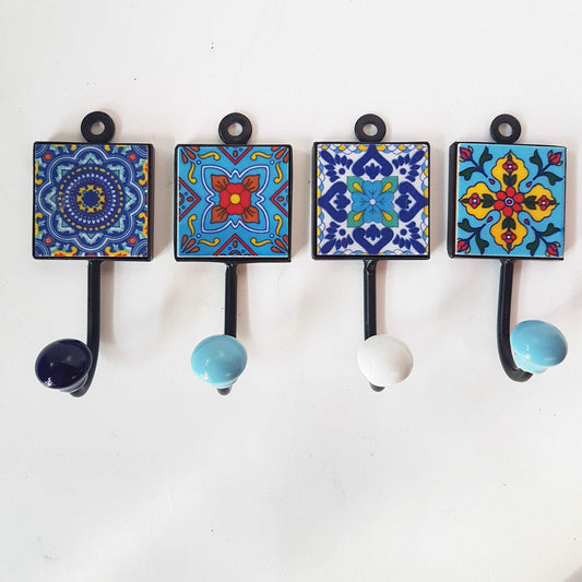 4 coat hooks-cup hooks-towel hooks-hand painted Botanica home decor collection. Wall hooks for kitchen, bedroom, bathroom. 2 by 5 inches. - Vintage India Ca