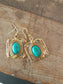 Square Shape Turquoise Gemstone Earrings in a Unique Silver-Gold Setting.