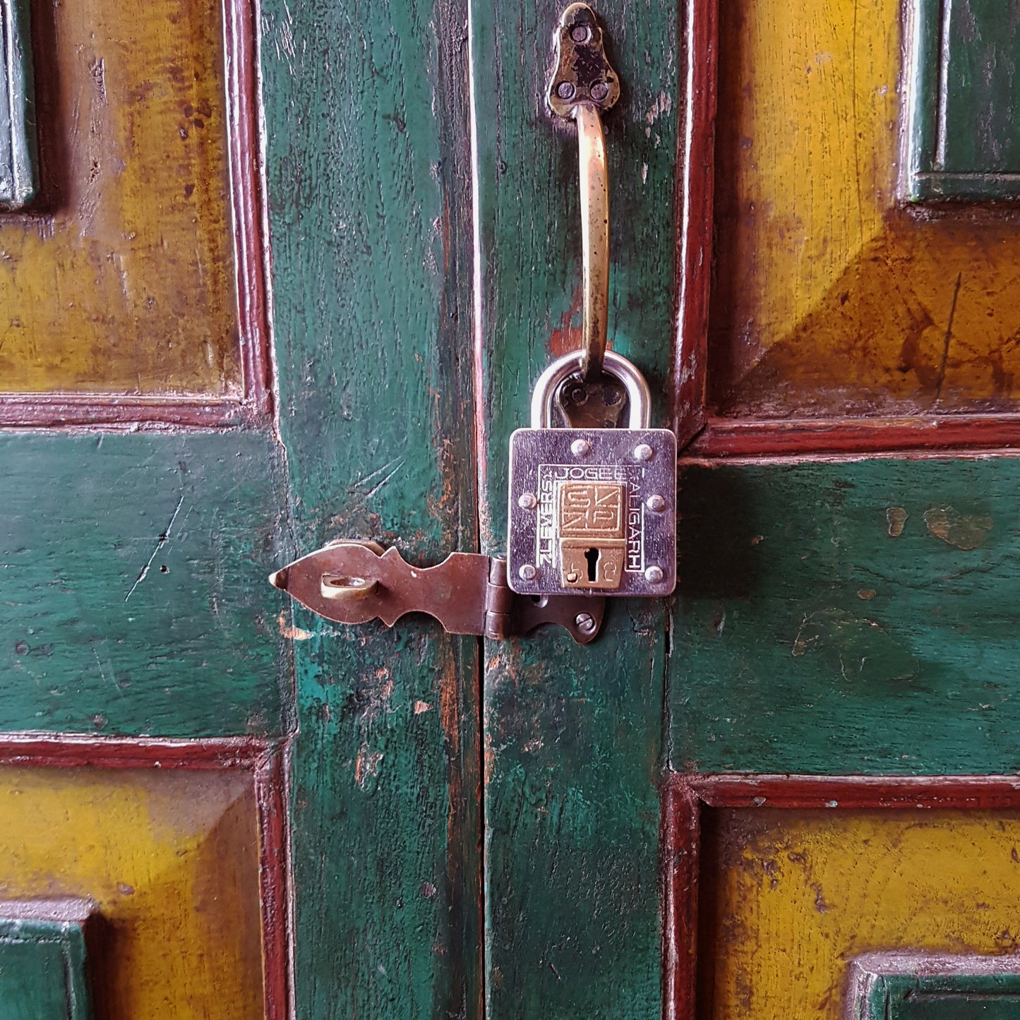 Pad lock, antique 2 key puzzle lock. Functional pad lock with tricky hidden key hole. Collectible vintage pad lock, 2 key lock.