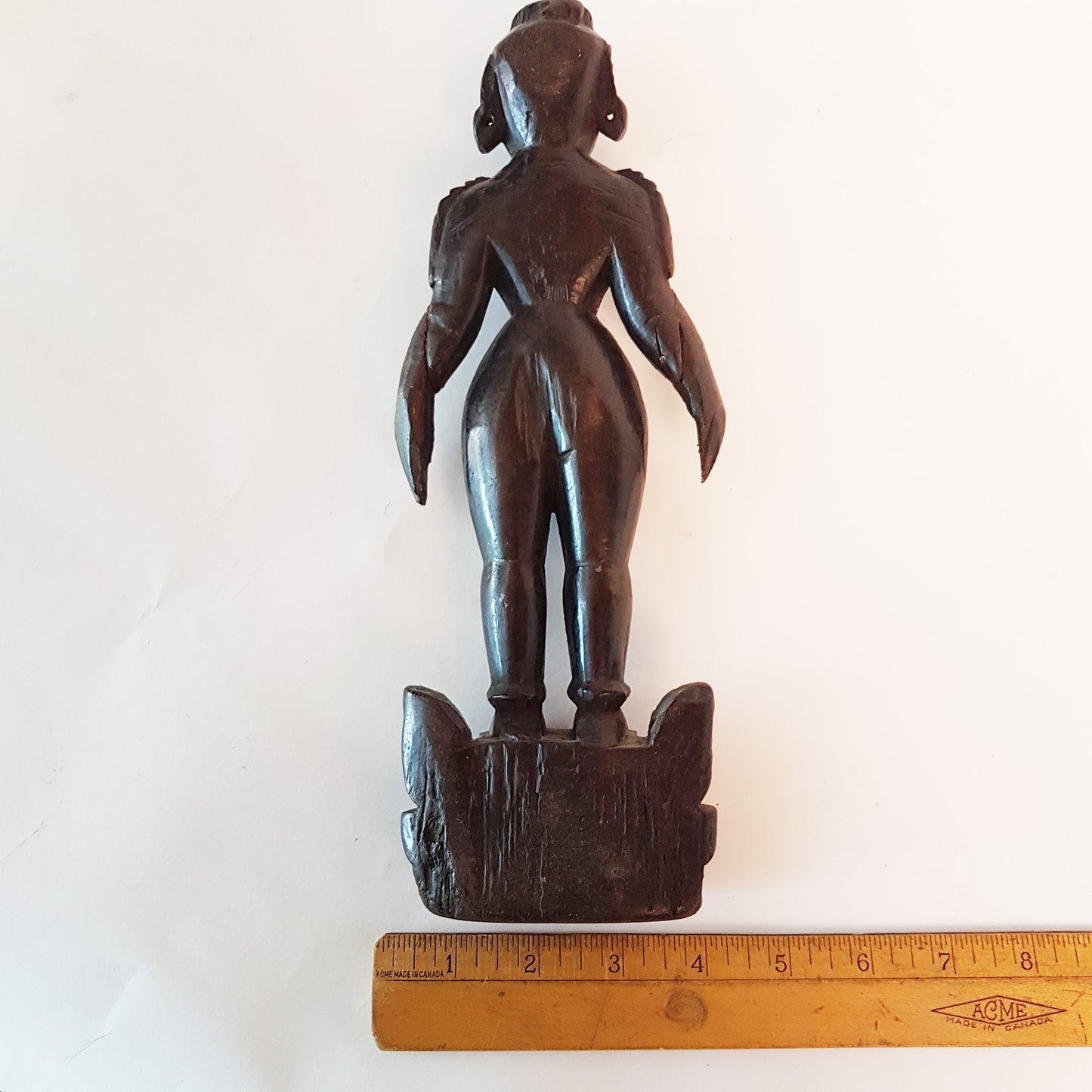 Vintage tribal India bommai statue in black ebony wood.  Feminine energy of Shakti. Woman power. Rare collectible  11 inches high by 4 inches wide.