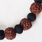 Sacred bead natural Rudraksha Yoga meditation necklace with traditional hand-knotted cotton cord 18 inch. Earthy brown and black.