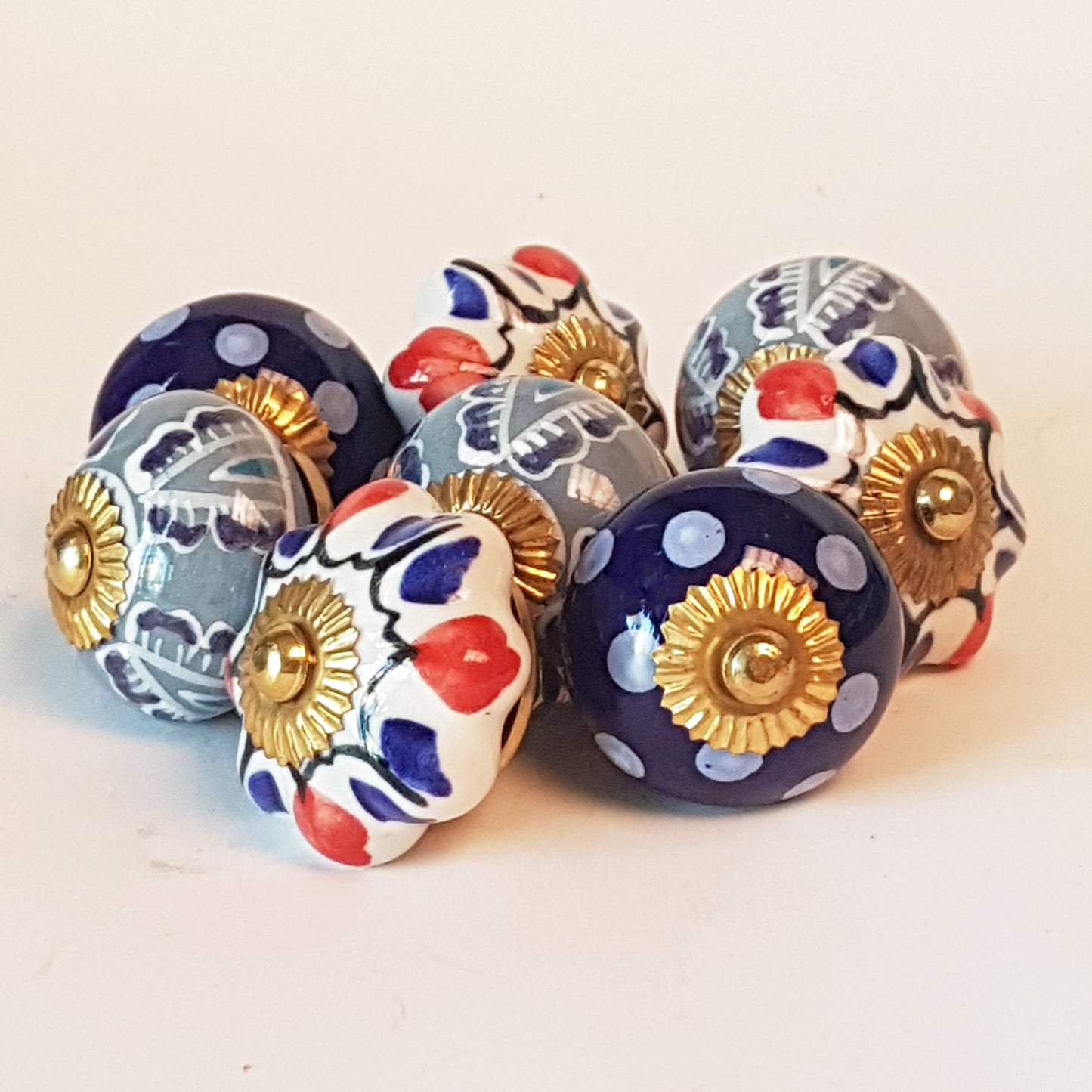 Lavender Fields set of 8 cabinet knobs-dresser drawer pulls in colorful hand painted, exclusive designs. 1.5 inch diameter.