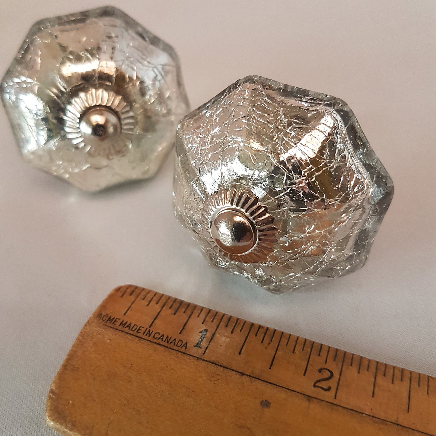 Set of 8 Mercury Glass cabinet knob drawer pulls. Bygone era Bohemian silvered glass knob collection . Nostalic luster glass redecorating.