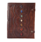 Leather bound 7 Chakra grimoire XL. 7 semi precious stone inlaid cover. 10.5x13 inch. Artist sketchbook, guest book, wedding album.