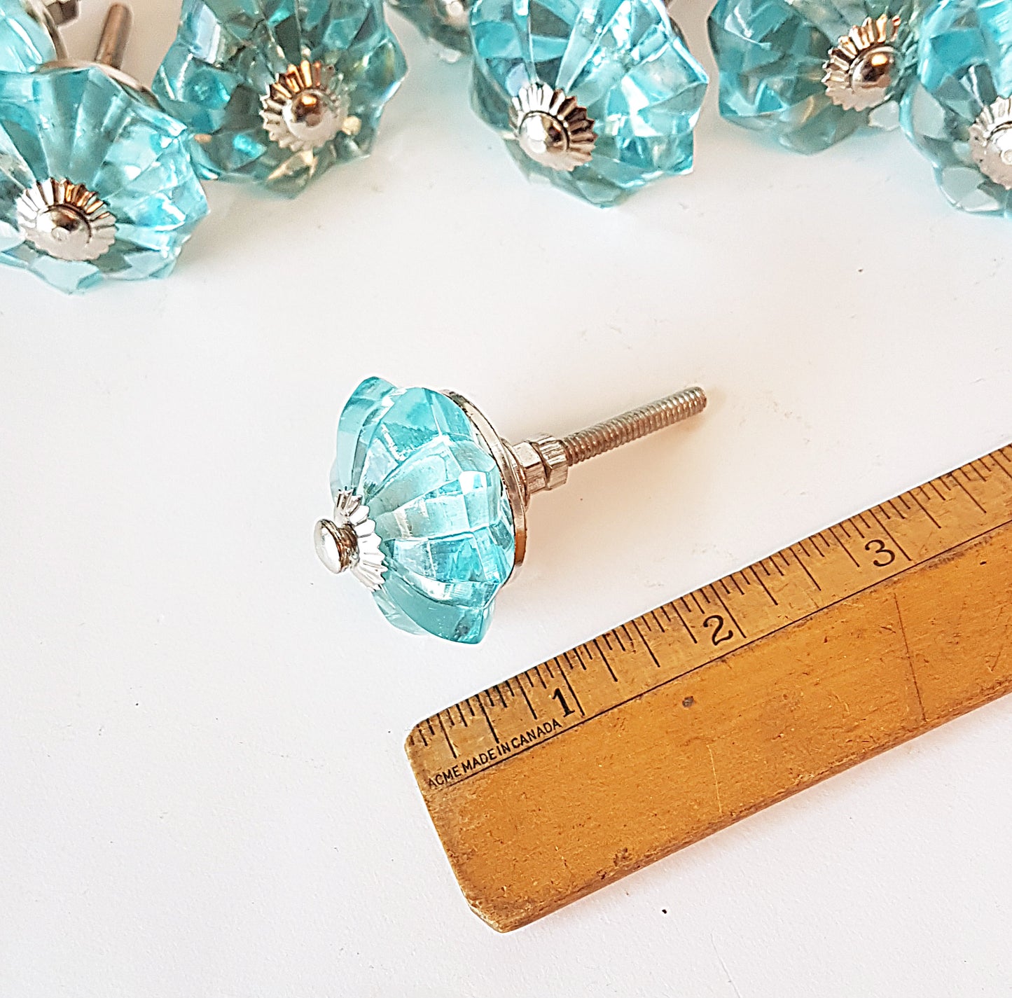 Set of 8 turquoise crystal cabinet knobs.  8 cabinet knob drawer pulls with silver fittings for affordable and easy diy home decor update. .