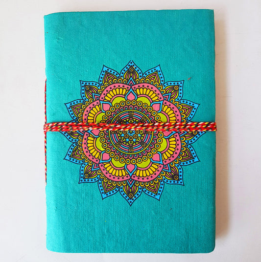 Mandala notebook journal in vivid multicolor design 5 by 7 inch. Dream diary with lined handmade paper pages. Journal therapy.