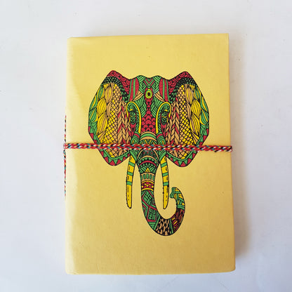 Elephant notebook journal 5x7 inches. Hand bound hard cover lined diary with a colorful psychedelic elephant design. Free shipping CA & USA.